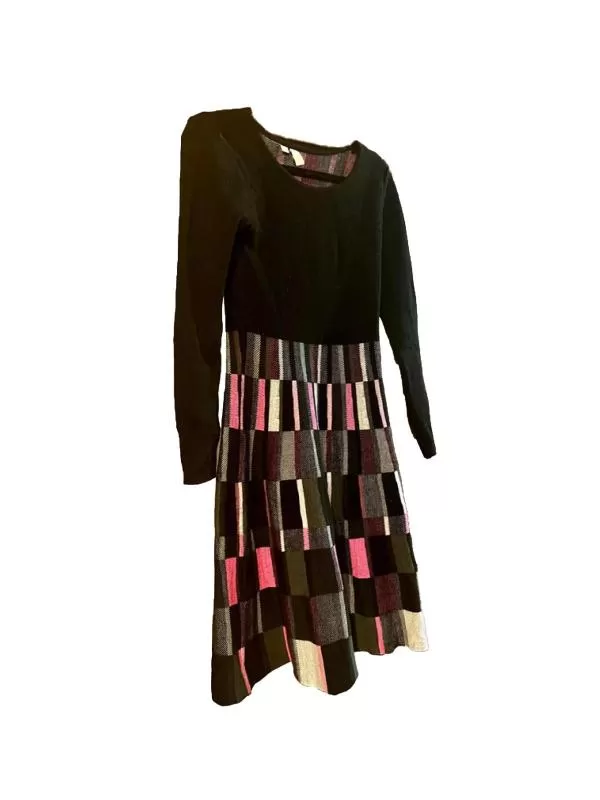 Rochie office BODYFLIRT EU 36 | Multicolor, Midi, Mânecă lungă, Carouri, Volane, Acrilic