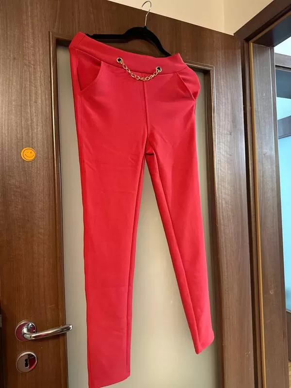 Pantaloni NO BRAND EU 38 | Roșu, Lungi, Talie înaltă, Slim fit, Poliester - Image 2