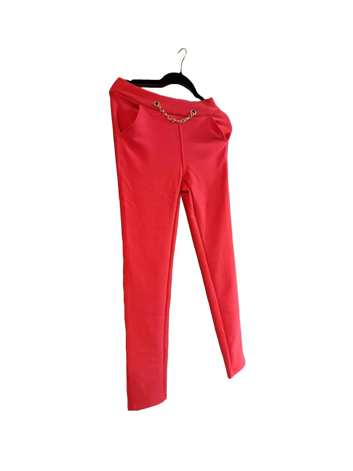 Pantaloni NO BRAND EU 38 | Roșu, Lungi, Talie înaltă, Slim fit, Poliester