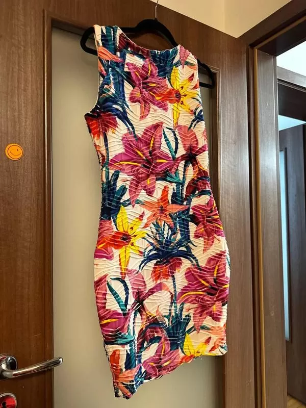 Rochie mulată AMISU EU 38 | Multicolor, Mini, Fără mâneci, Floral & Tropical, Elastan - Image 3