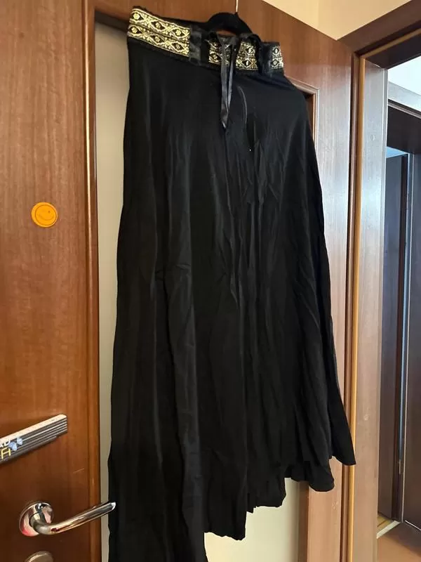 Fustă cloș EU 38 | Negru, Maxi, Talie înaltă, Cloș fit, Broderie, Bumbac - Image 5