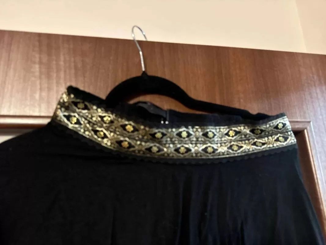 Fustă cloș EU 38 | Negru, Maxi, Talie înaltă, Cloș fit, Broderie, Bumbac - Image 4