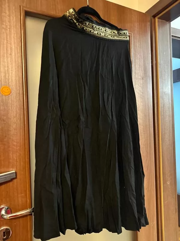 Fustă cloș EU 38 | Negru, Maxi, Talie înaltă, Cloș fit, Broderie, Bumbac - Image 2