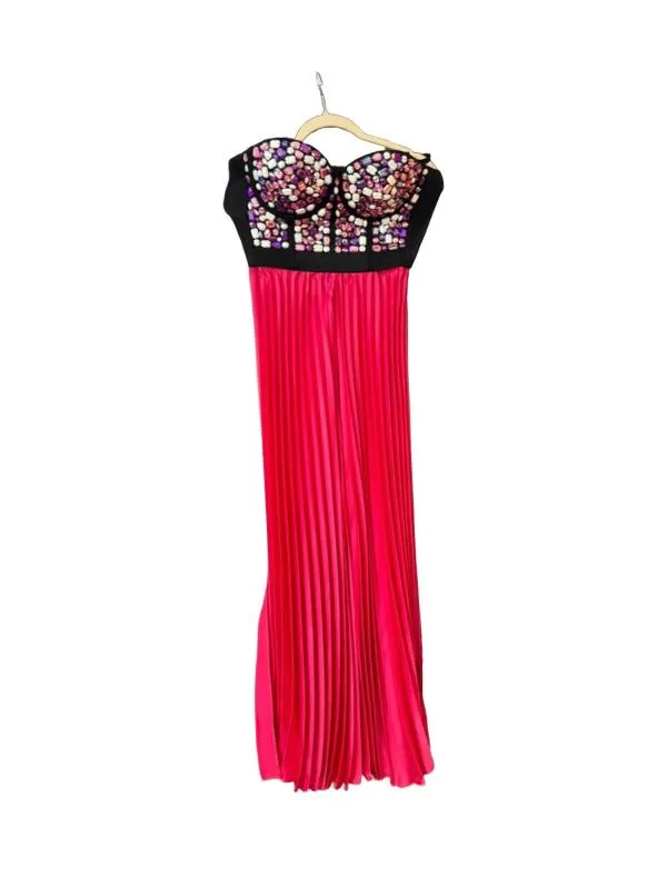 Rochie de seară NO BRAND EU 38 | Multicolor, Maxi, Cu umerii goi, Pliuri, Poliester