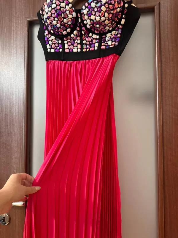 Rochie de seară NO BRAND EU 38 | Multicolor, Maxi, Cu umerii goi, Pliuri, Poliester - Image 6