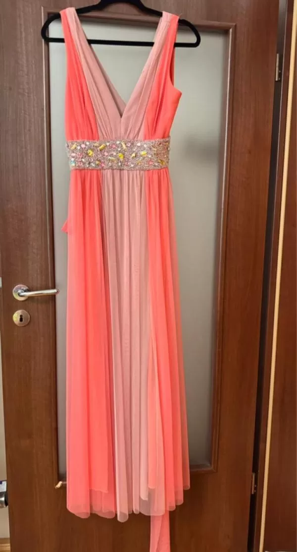 Rochie de ocazie DEMIREL AZUR EU 38 | Roșu, Maxi, Fără mâneci, Abstract & Color Block, Pietre decorative, Poliester - Image 2