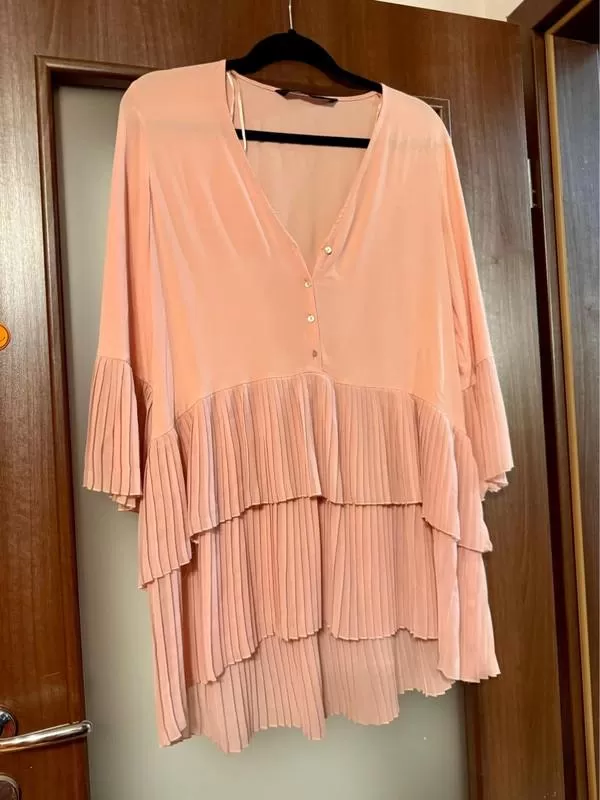 Tunică Zara EU 38 | Ivoire, Normal, Mânecă trei sferturi, Plus size, Pliuri, Poliester - Image 5