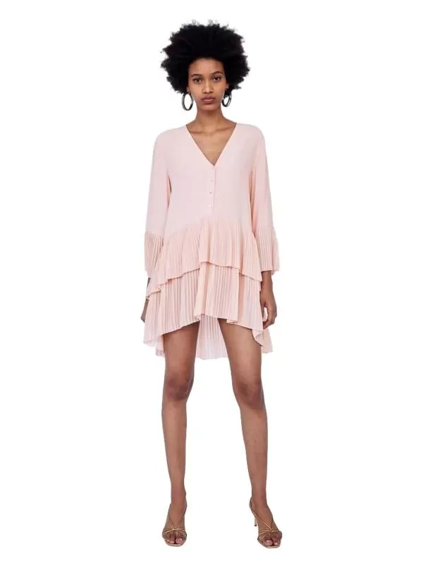 Tunică Zara EU 38 | Ivoire, Normal, Mânecă trei sferturi, Plus size, Pliuri, Poliester