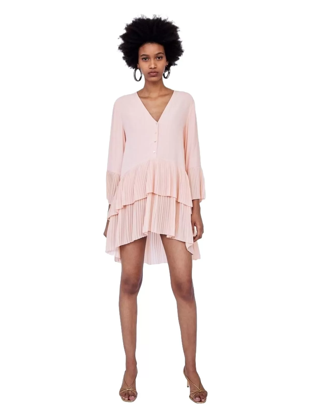 Tunică Zara EU 38 | Ivoire, Normal, Mânecă trei sferturi, Plus size, Pliuri, Poliester