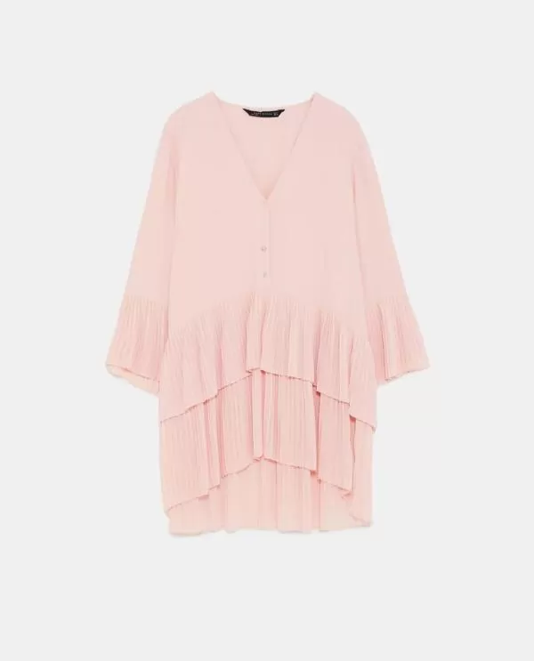Tunică Zara EU 38 | Ivoire, Normal, Mânecă trei sferturi, Plus size, Pliuri, Poliester - Image 4