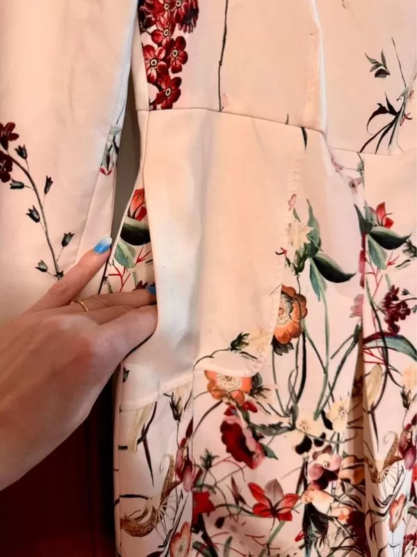 Rochie casual Zara EU 38 | Alb, Midi, Mânecă lungă, Floral & Tropical, Drapat, Poliester - Image 6
