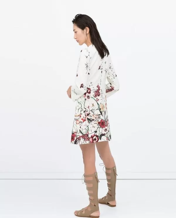 Rochie casual Zara EU 38 | Alb, Midi, Mânecă lungă, Floral & Tropical, Drapat, Poliester - Image 2