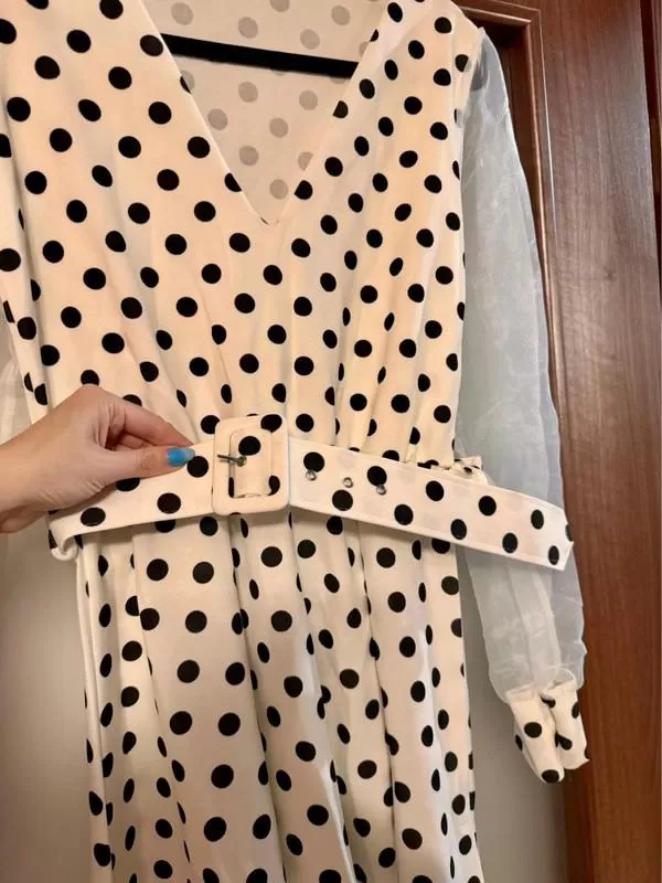 Rochie de seară QUIZ EU 38 | Alb, Mini, Mânecă lungă, Buline & Imprimeuri mici, Transparent, Poliester - Image 3
