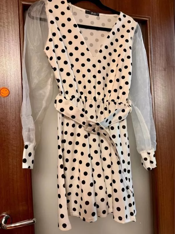 Rochie de seară QUIZ EU 38 | Alb, Mini, Mânecă lungă, Buline & Imprimeuri mici, Transparent, Poliester - Image 2