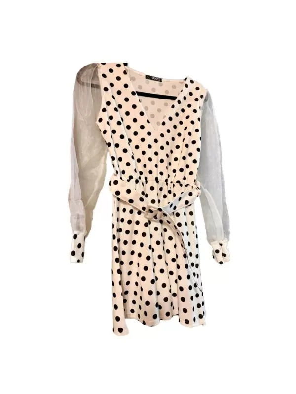 Rochie de seară QUIZ EU 38 | Alb, Mini, Mânecă lungă, Buline & Imprimeuri mici, Transparent, Poliester