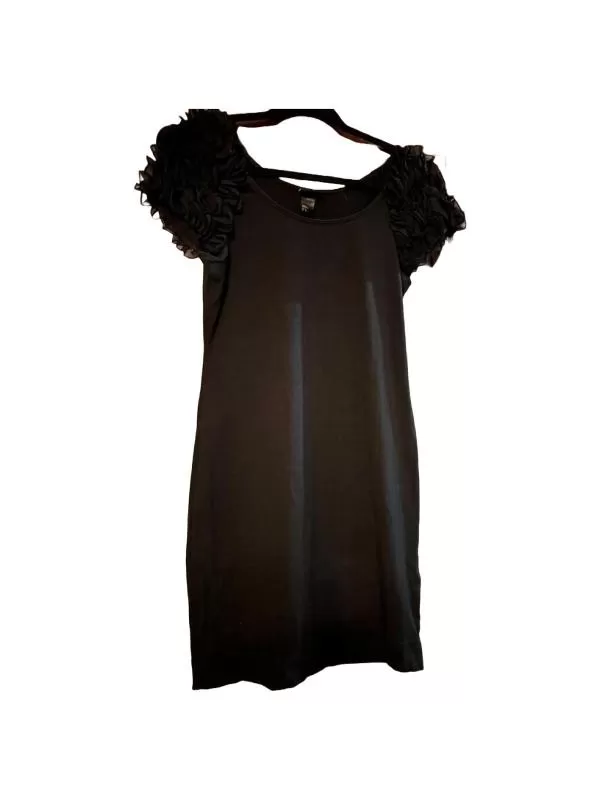 Rochie de ocazie H&M EU 38 | Negru, Mini, Mânecă scurtă, Volane, Poliester
