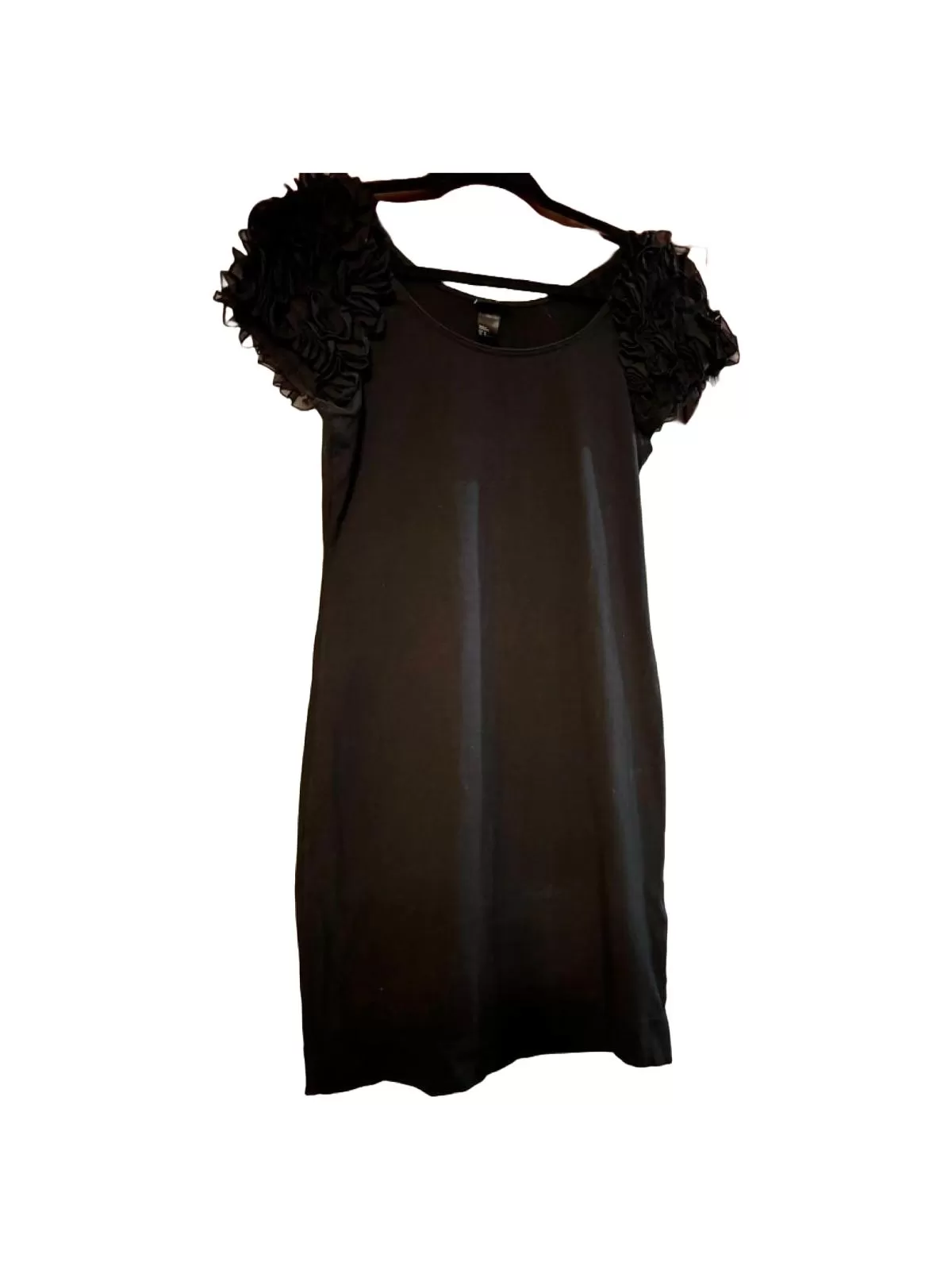 Rochie de ocazie Mini H&M EU 38 | Negru, Mânecă scurtă, Volane, Poliester