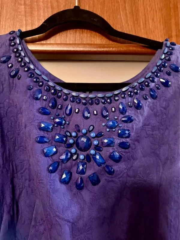 Rochie de seară L.K. BENNETT EU 38 | Indigo, Mini, Fără mâneci, Floral & Tropical, Pietre decorative, Poliester - Image 4