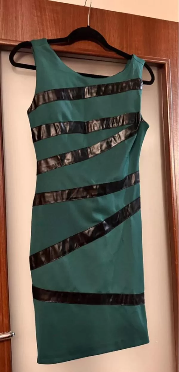 Rochie office FERVENTE EU 38 | Verde, Mini, Fără mâneci, Cu decupaje, Poliester - Image 2