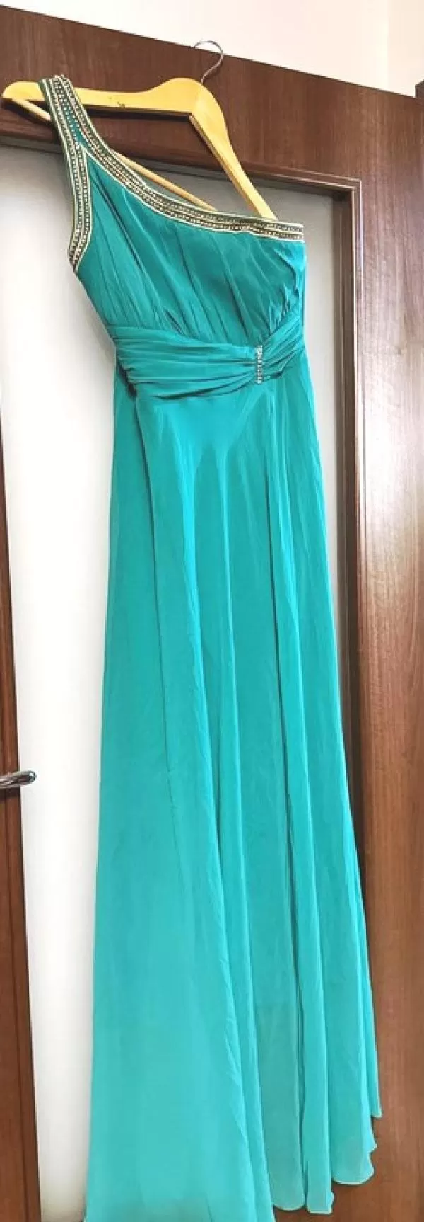 Rochie de ocazie ICRISTINA EU 36 | Turcoaz, Maxi, Cu umerii goi, Tall, Pietre decorative, Vâscoză - Image 2