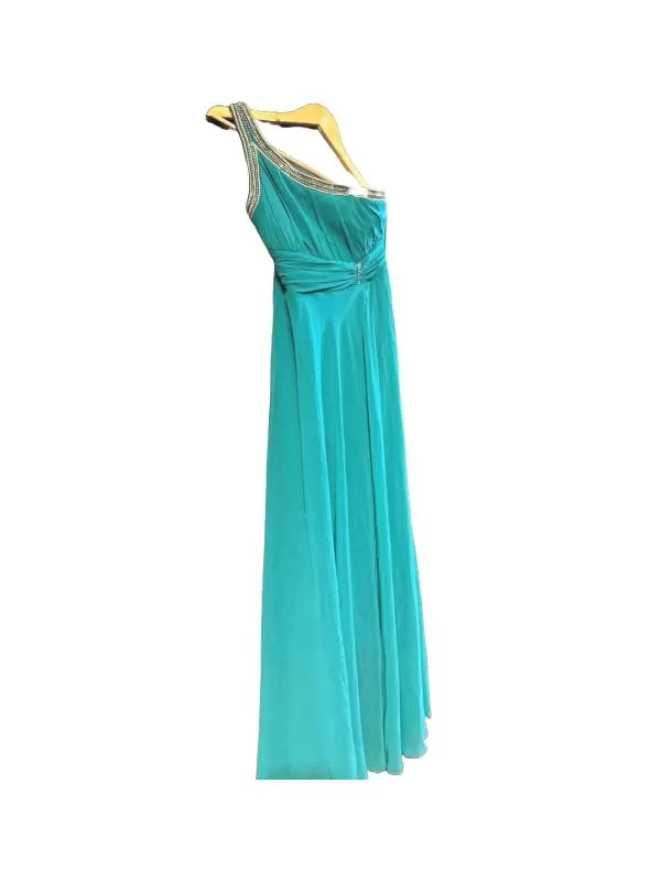 Rochie de ocazie ICRISTINA EU 36 | Turcoaz, Maxi, Cu umerii goi, Tall, Pietre decorative, Vâscoză