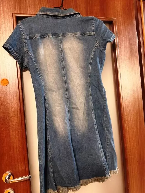 Rochie din denim RAINBOW EU 38 | Albastru, Mini, Mânecă scurtă, Abstract & Color Block, Franjuri, Denim - Image 3