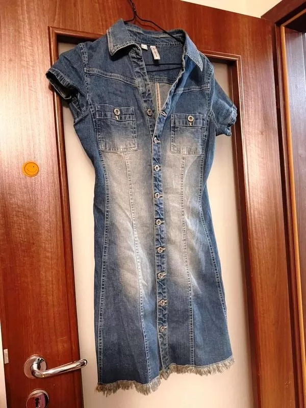 Rochie din denim RAINBOW EU 38 | Albastru, Mini, Mânecă scurtă, Abstract & Color Block, Franjuri, Denim - Image 2