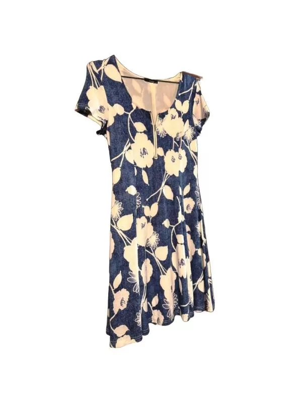 Rochie casual QUIZ EU 38 | Albastru, Mini, Mânecă scurtă, Floral & Tropical, Poliester
