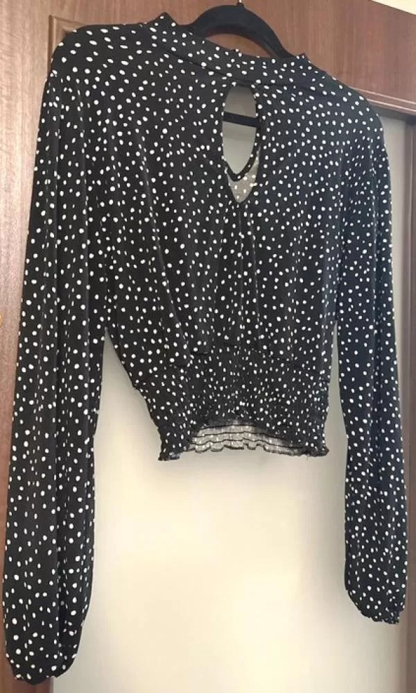 Top cropped NO BRAND EU 36 | Negru, Cropped (Scurt), Mânecă lungă, Buline & Imprimeuri mici, Cu decupaje, Poliester - Image 3