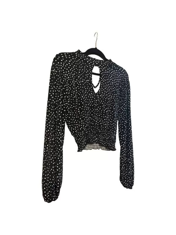 Top cropped NO BRAND EU 36 | Negru, Cropped (Scurt), Mânecă lungă, Buline & Imprimeuri mici, Cu decupaje, Poliester