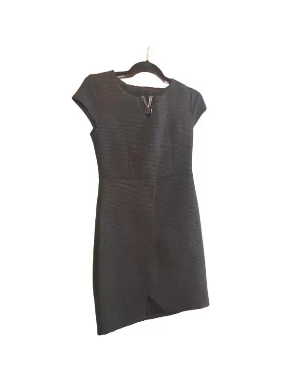 Rochie office NO BRAND EU 34 | Negru, Mini, Mânecă scurtă, Reiat, Poliester