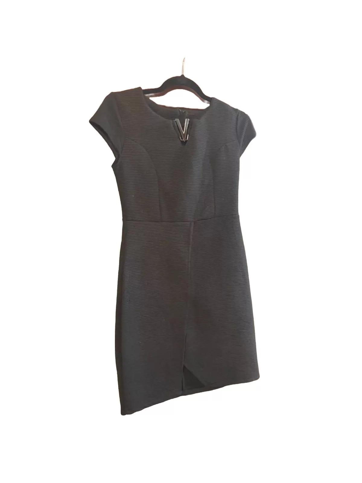 Rochie office NO BRAND EU 34 | Negru, Mini, Mânecă scurtă, Reiat, Poliester