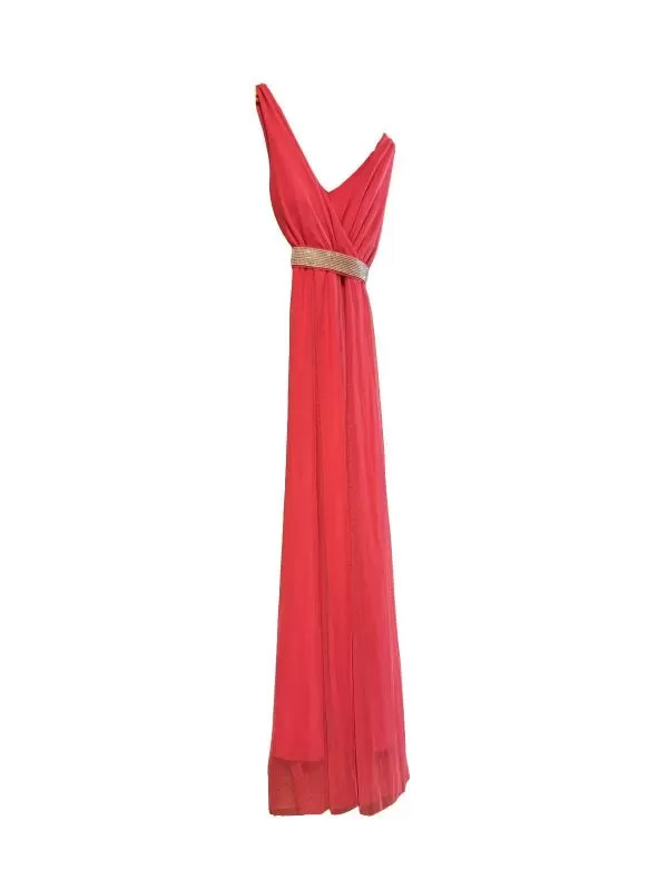 Rochie de ocazie NO BRAND EU 38 | Fuchsia, Maxi, Fără mâneci, Pietre decorative, Poliester