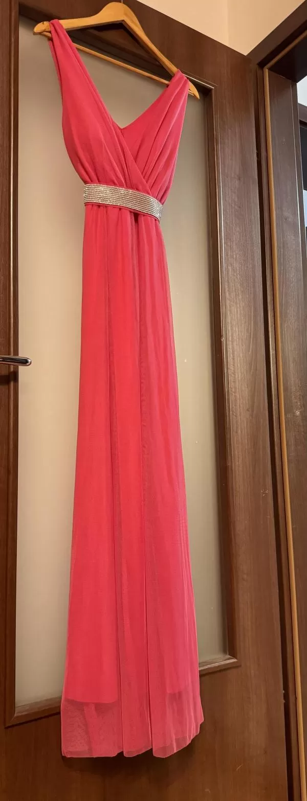 Rochie de ocazie NO BRAND EU 38 | Fuchsia, Maxi, Fără mâneci, Pietre decorative, Poliester - Image 2