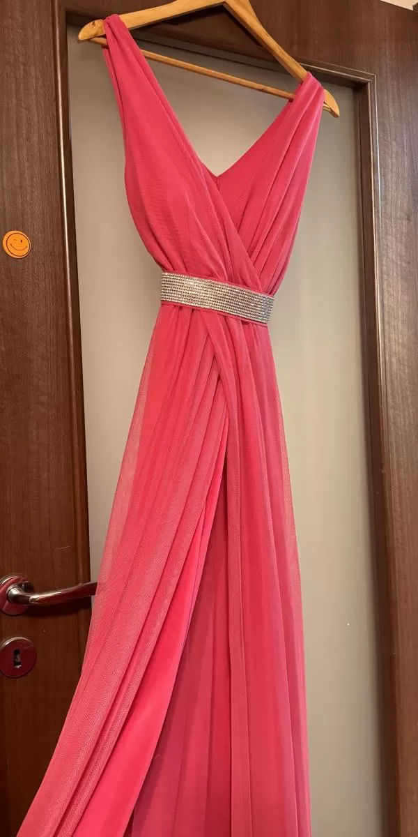 Rochie de ocazie NO BRAND EU 38 | Fuchsia, Maxi, Fără mâneci, Pietre decorative, Poliester - Image 3