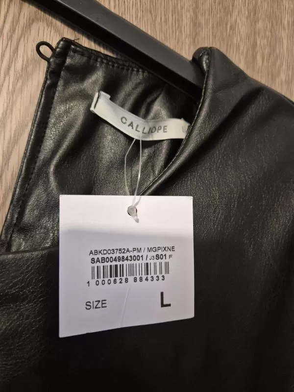 Rochie casual Calliope L | Negru, Midi, Fără mâneci, Piele ecologică - Image 3
