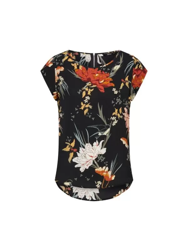 Bluză Only EU 34 | Negru, Normal, Mânecă scurtă, Floral & Tropical, Poliester