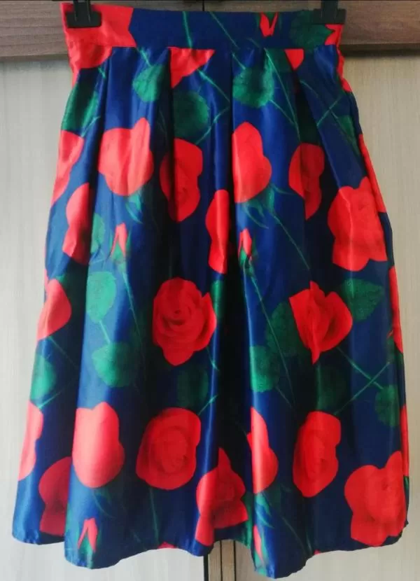 Fustă plisată S-M | Multicolor, Midi, Talie înaltă, Plisată fit, Floral & Tropical, Satinat, Poliester - Image 2