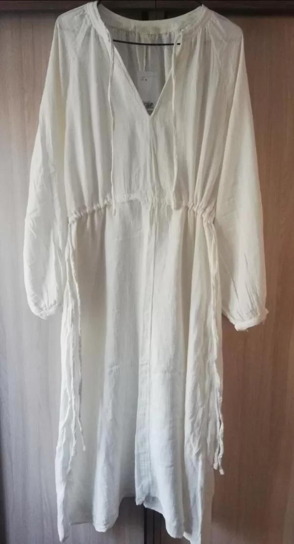 Rochie de vară H&M M | Crem, Midi, Mânecă lungă, Monocrom, Bumbac - Image 7