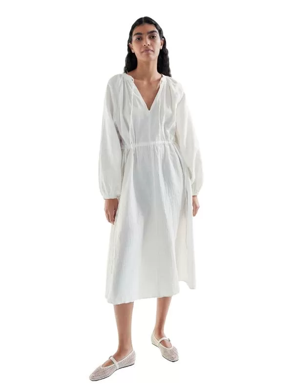 Rochie de vară H&M M | Crem, Midi, Mânecă lungă, Monocrom, Bumbac