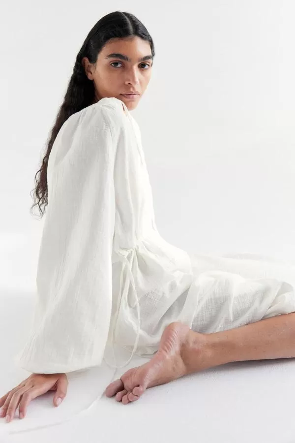 Rochie de vară H&M M | Crem, Midi, Mânecă lungă, Monocrom, Bumbac - Image 3