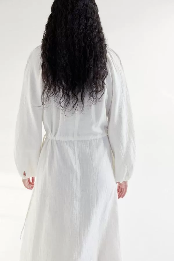 Rochie de vară H&M M | Crem, Midi, Mânecă lungă, Monocrom, Bumbac - Image 4