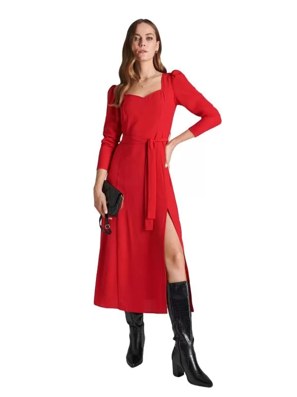 Rochie casual Sinsay M | Roșu, Maxi, Mânecă lungă, Monocrom, Cu decupaje, Vâscoză