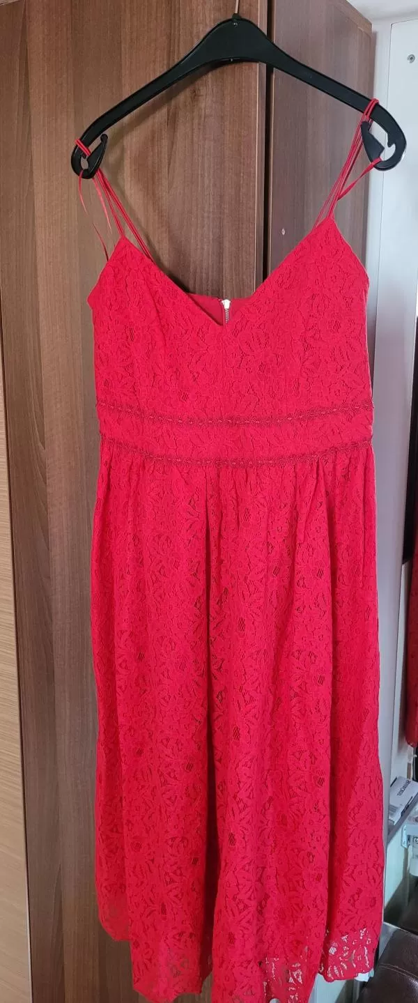 Rochie de seară Amisu EU 42 | Roșu, Midi, Monocrom, Dantelă - Image 2