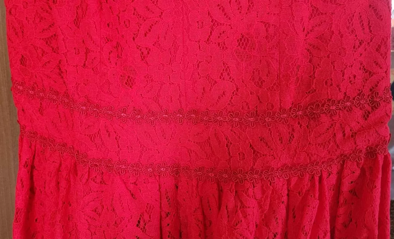 Rochie de seară Amisu EU 42 | Roșu, Midi, Monocrom, Dantelă - Image 4