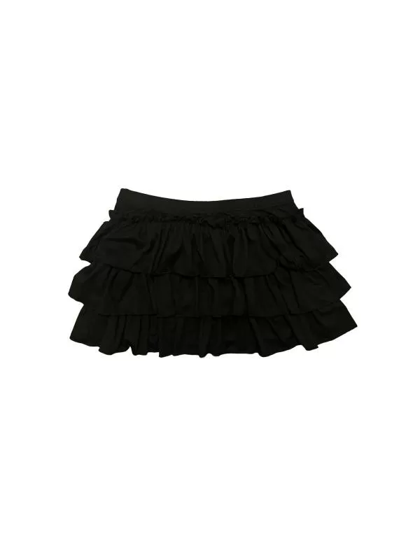 Fustă cu volane Shein M | Negru, Mini, Talie joasă, Cu fit, Monocrom, Volane