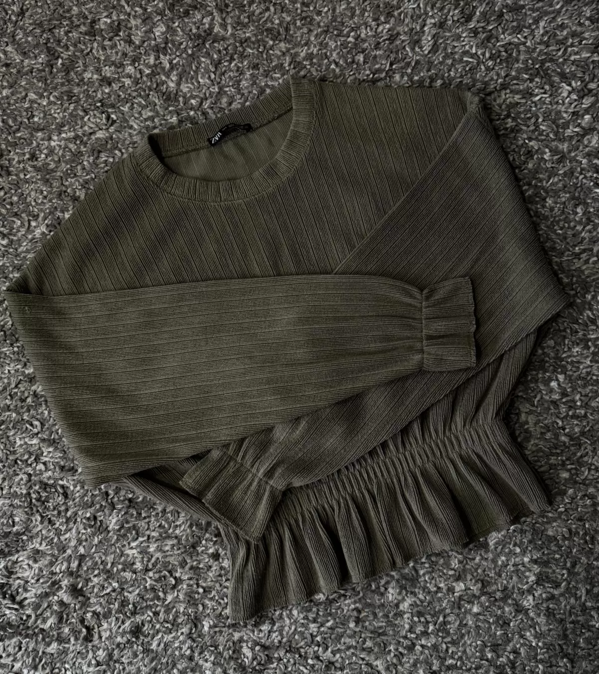 Bluză Zara S | Khaki, Normal, Mânecă lungă, Peplum - Image 2