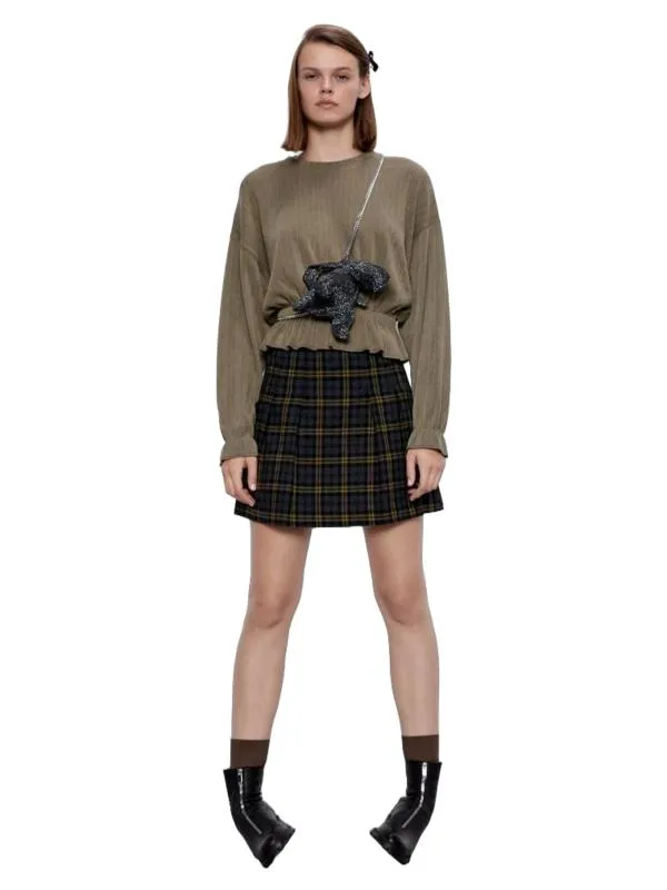 Bluză Zara S | Khaki, Normal, Mânecă lungă, Peplum