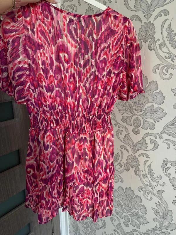 Rochie de vară Zara S | Roz, Mini, Mânecă scurtă, Floral & Tropical, Volane - Image 8