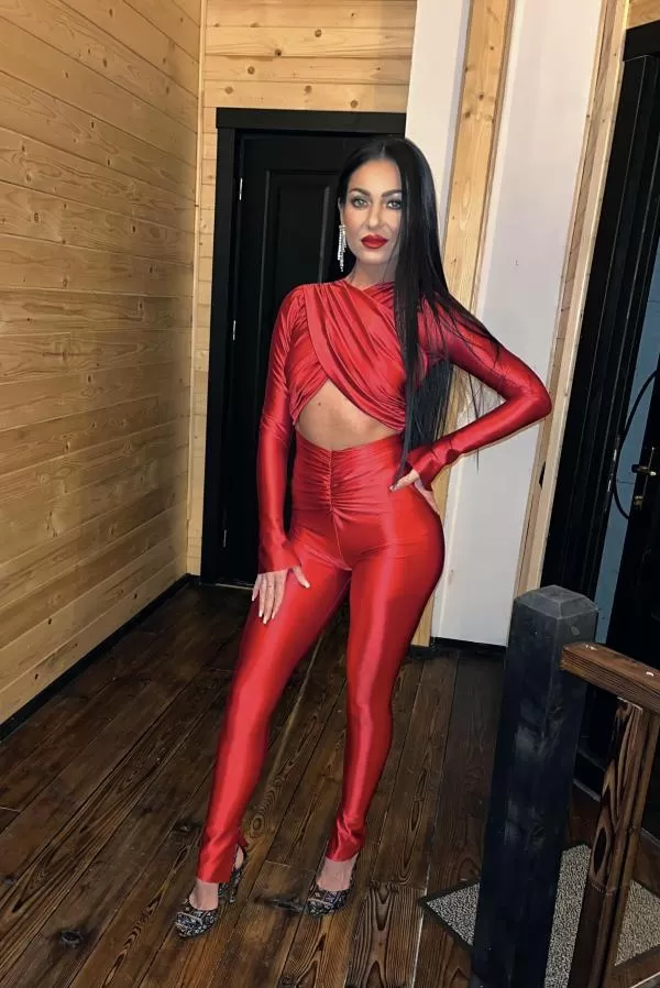 Salopetă EU 34 | Roșu, Lungă, Mânecă lungă, Petite, Design petrecut, Elastan - Image 2